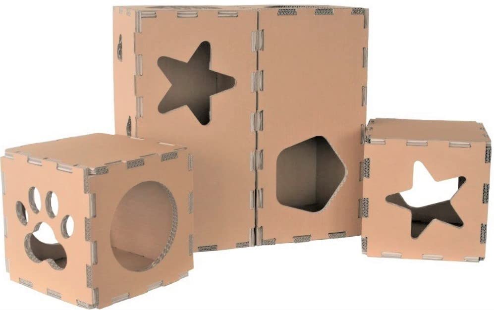 [組み合わせは自由自在 据え置き] キャットタワー ミニ ペット用品 猫 おもちゃ 日本製 ダンボール トンネル 高耐久 丈夫 ボックスハウス 隠れ家 ペットインテリア ベッド ソファー高耐久 猫ボックスハウス 猫おもちゃ タチバナ産業