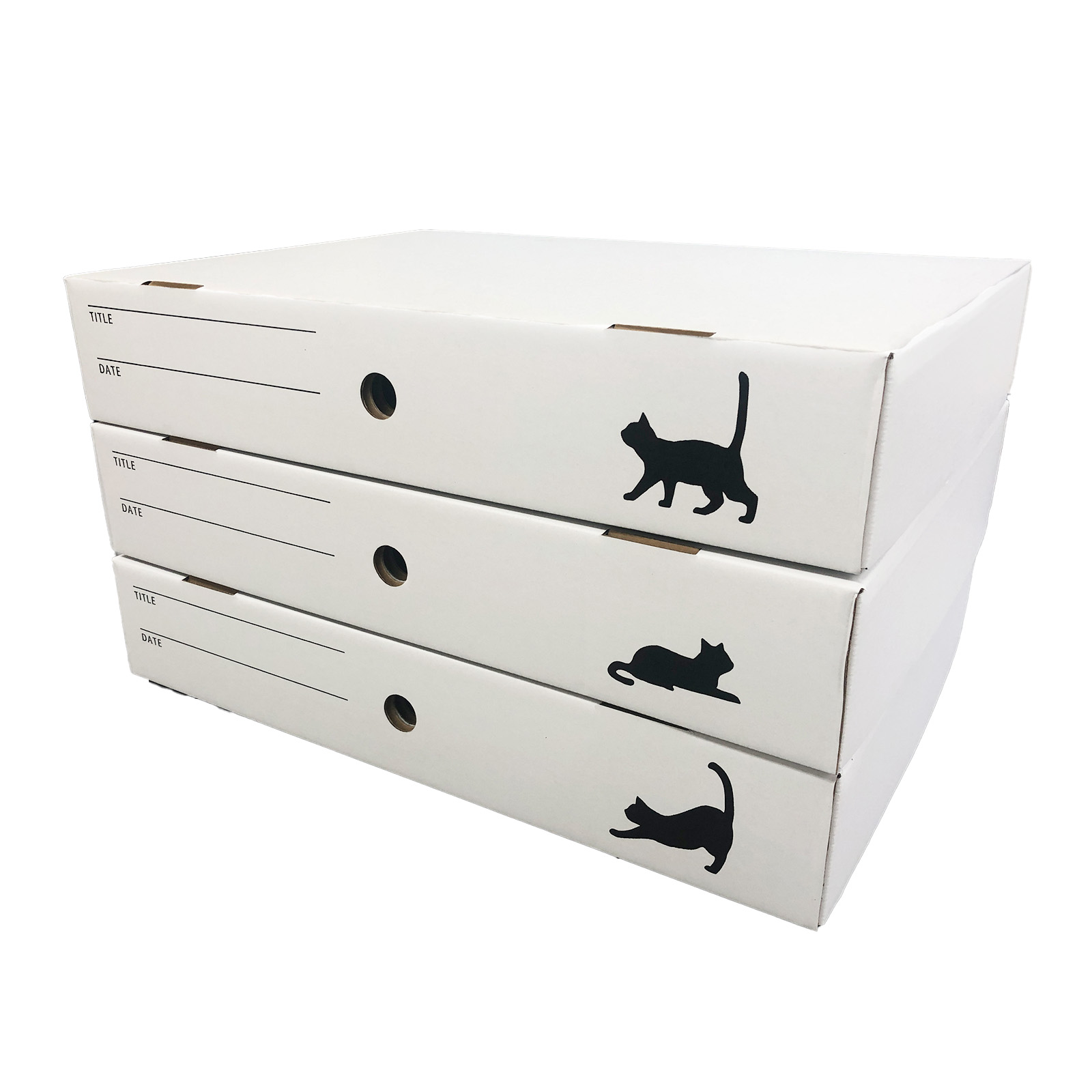 タチバナ産業 [思い出ボックス] メモリアルボックス キャットデザイン １箱・３箱・４箱入 国産 段ボール 卒園 卒業 子供 作品 収納 ケース スタッキング 箱