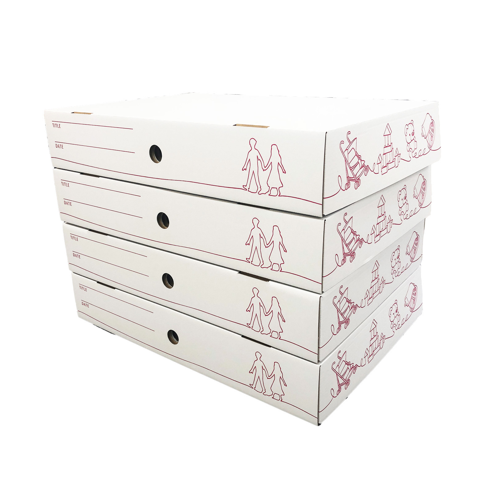 タチバナ産業 [思い出ボックス] メモリアルボックス １箱・３箱・４箱入 国産 段ボール 卒園 卒業 子供 作品 収納 ケース スタッキング 箱