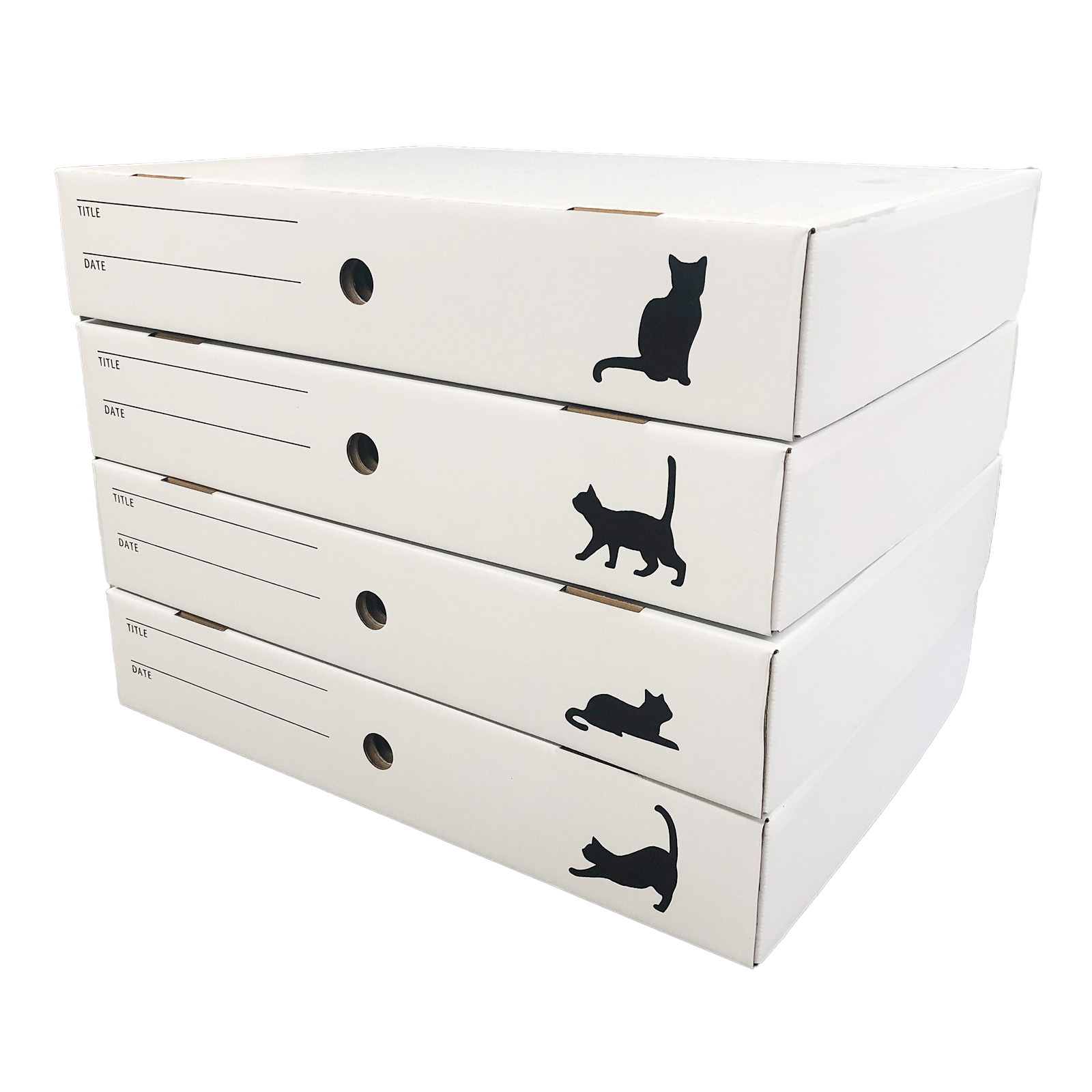 タチバナ産業 [思い出ボックス] メモリアルボックス キャットデザイン １箱・３箱・４箱入 国産 段ボール 卒園 卒業 子供 作品 収納 ケース スタッキング 箱