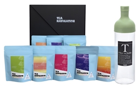 TEA NAVIGATION 紅茶ギフトセット 水出し アイスティー [HARIO(ハリオ)] ギフト包装済 フィルターインボトル スモーキーグリーン 750mlセット 6種キングスセット