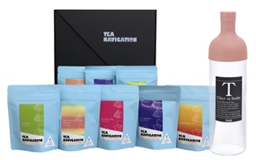 TEA NAVIGATION 紅茶ギフトセット 水出し アイスティー [HARIO(ハリオ)] ギフト包装済 フィルターインボトル スモーキーピンク 750mlセット 6種キングスセット