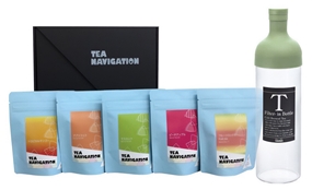 TEA NAVIGATION 紅茶ギフトセット 水出し アイスティー [HARIO(ハリオ)] ギフト包装済 フィルターインボトル スモーキーグリーン 750mlセット 5種クイーンズセット