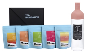 TEA NAVIGATION 紅茶ギフトセット 水出し アイスティー [HARIO(ハリオ)] ギフト包装済 フィルターインボトル スモーキーピンク 750mlセット 5種クイーンズセット